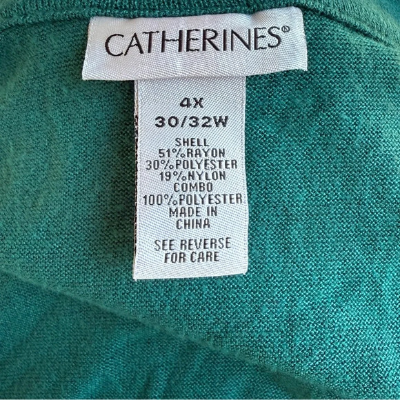Catherines Sweater Top Faux Layered Plus Size 4X 30/32W Green With Geometric - Picture 6 of 7